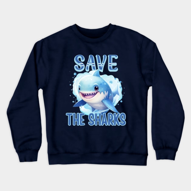 Save The Sharks Crewneck Sweatshirt by Janickek Design